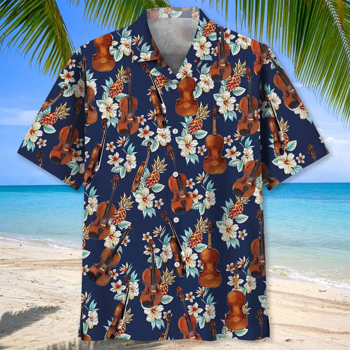 Vintage Classic Violin Hawaiian Shirt For Beach Days, Summer Outings, And Thoughtful Gift Giving