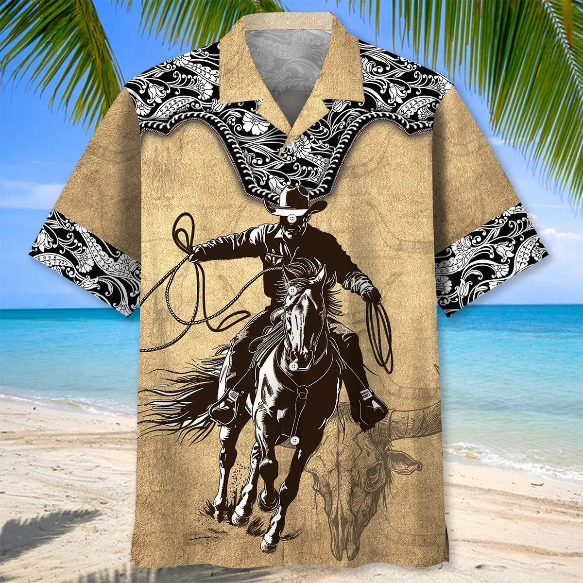 Vintage Cowboy Hawaiian Shirt For Resort Holiday And Island Inspired Style