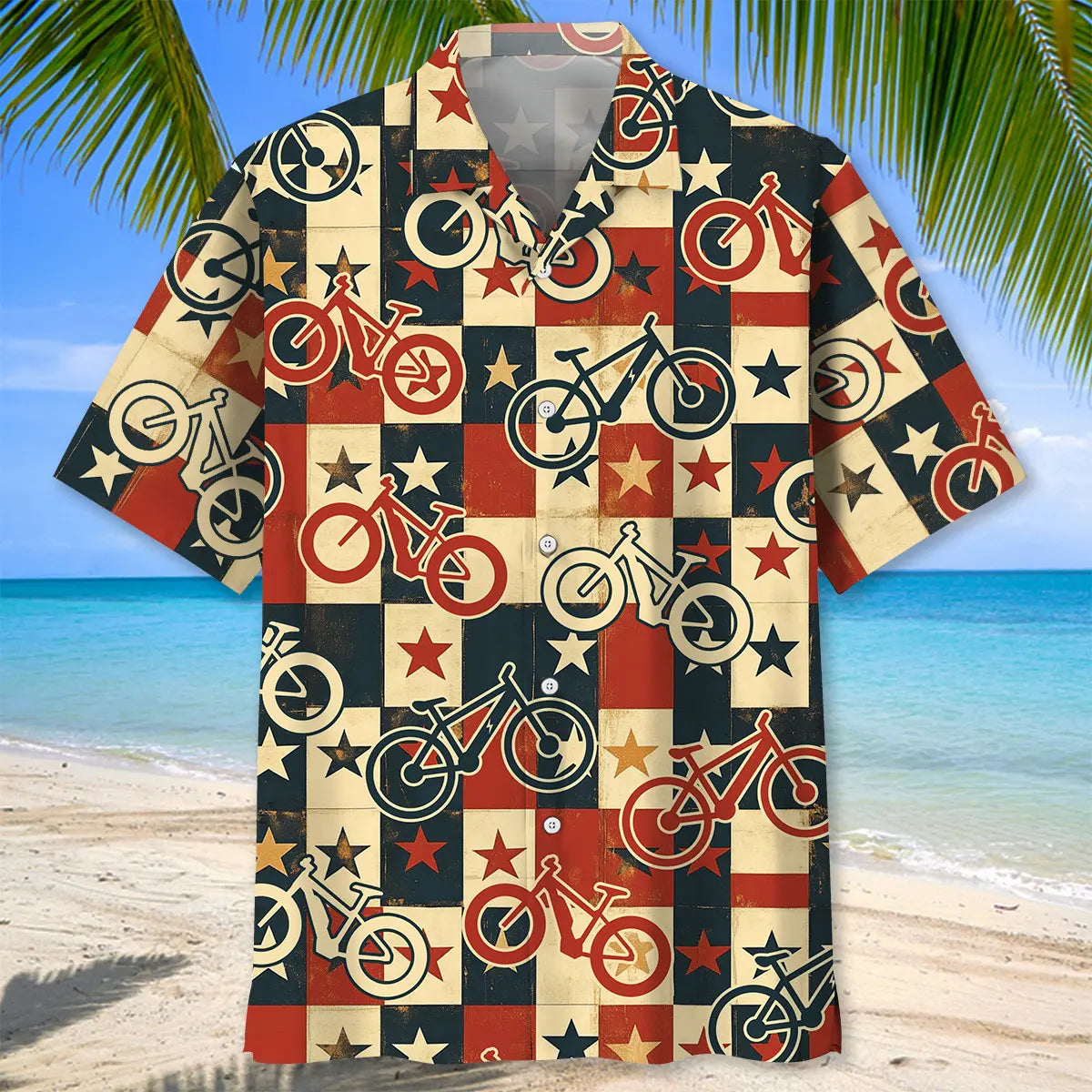 American Vintage Cycling Hawaiian Shirt For Patriotic Events, Summer Travel, And Casual Outdoor Wear