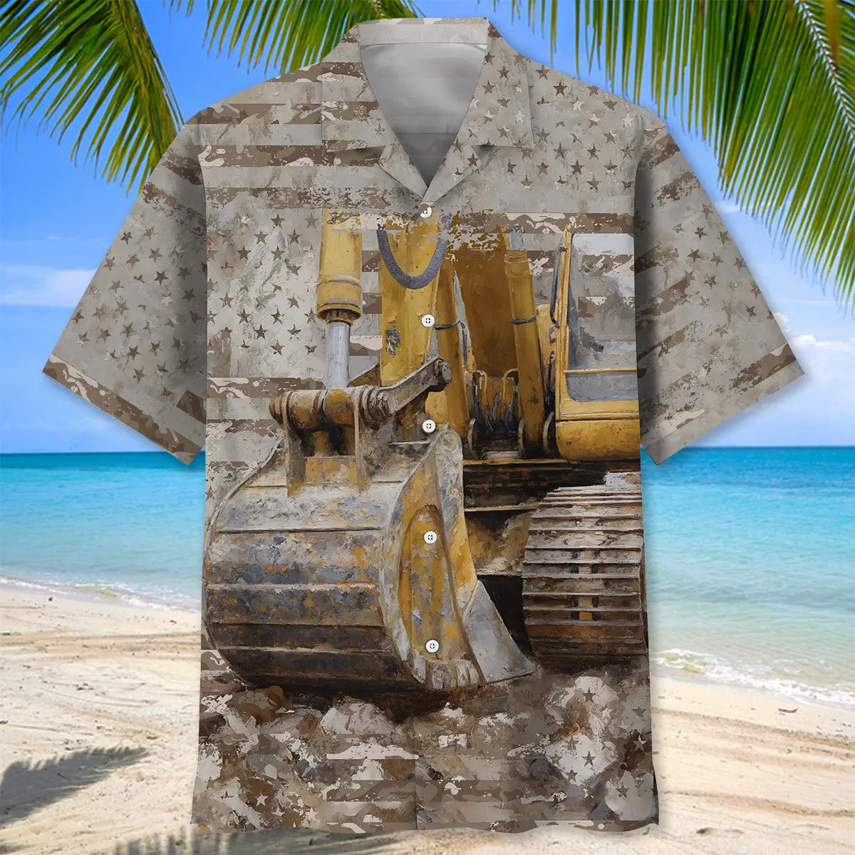 Vintage Excavator Hawaiian Shirt For Island Adventure, Cruise Journey, And Casual Outdoor Style