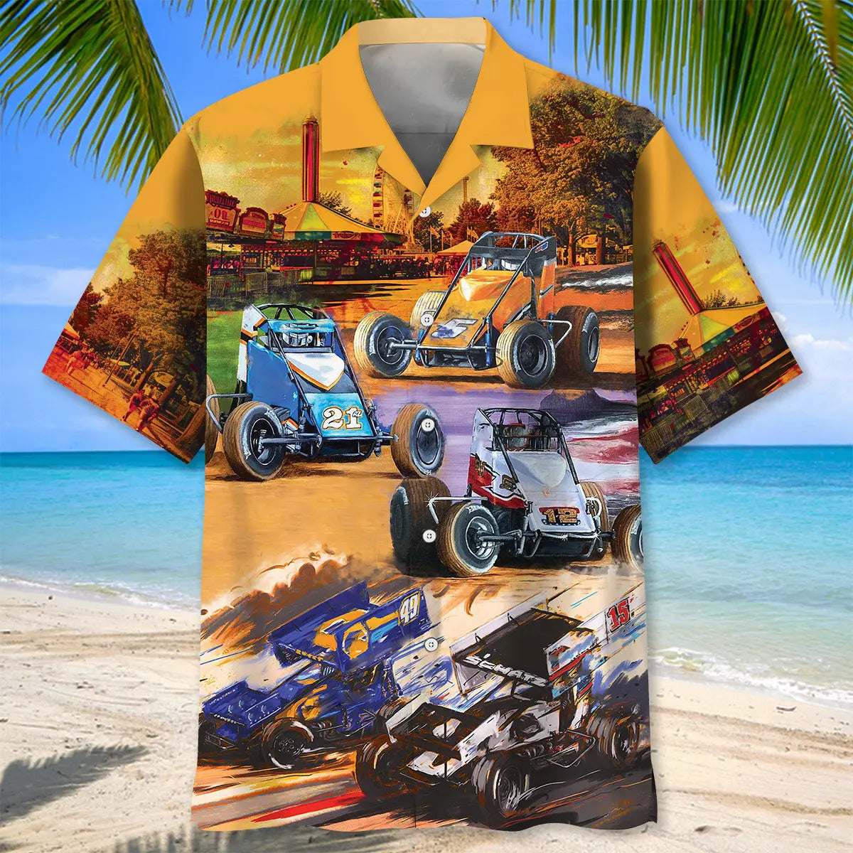 Vintage Sprint Car Racing Hawaiian Shirt For Summer Vacation And Beach Travel