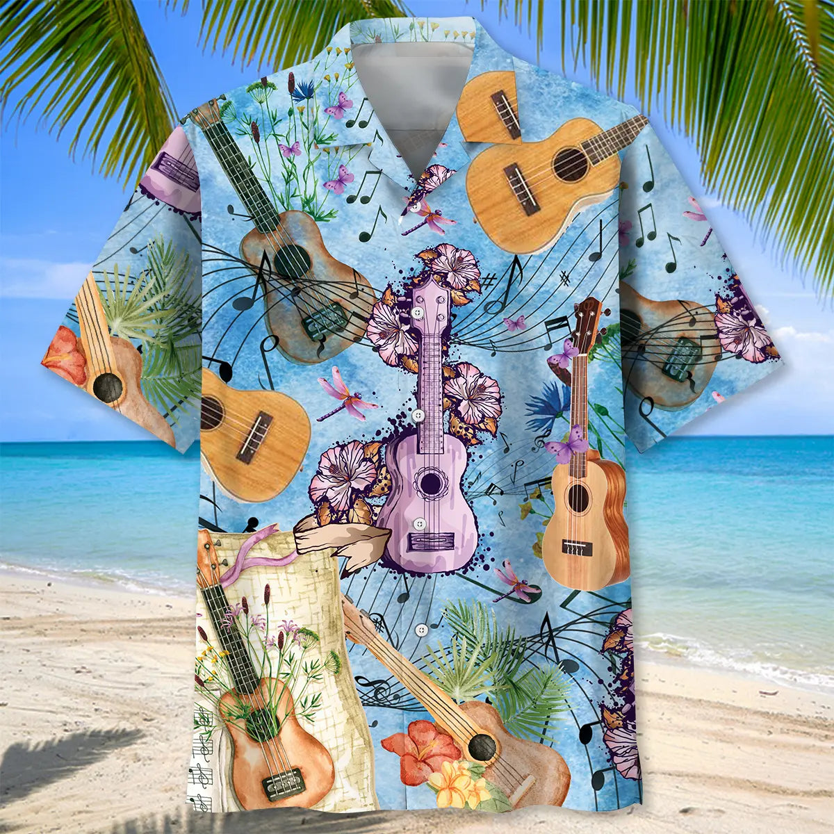 Vintage Ukulele Hawaiian Shirt For Tropical Holidays, Outdoor Gatherings, And Everyday Comfort
