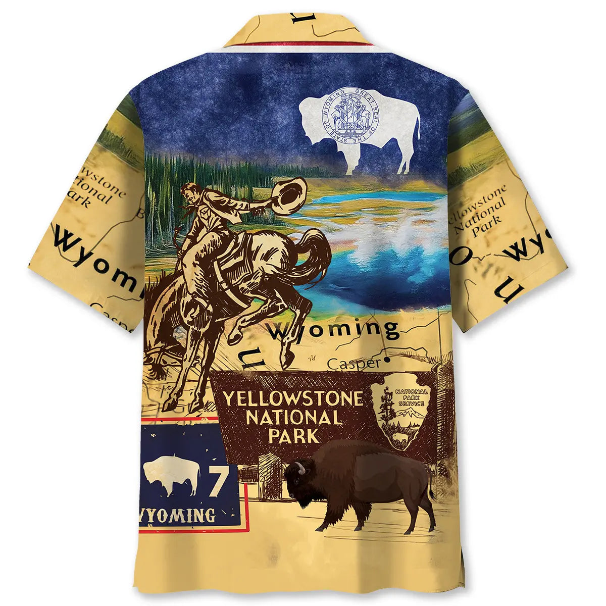 Vintage Wyoming Heritage Hawaiian Shirt For Resort Trips, Coastal Parties, And Warm Weather Style