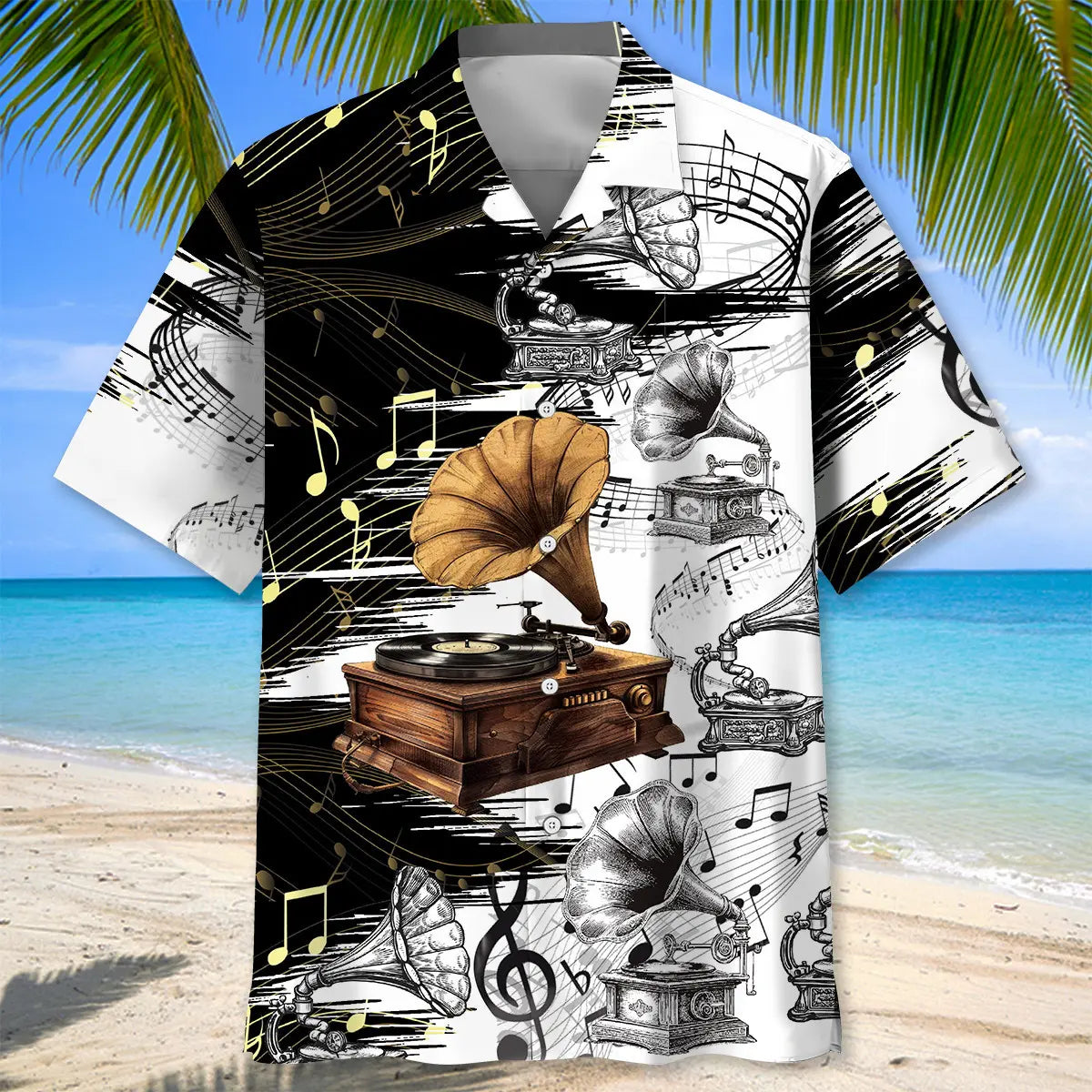 Vinyl Record Gramophone Hawaiian Shirt For Tropical Holidays, Outdoor Gatherings, And Everyday Comfort