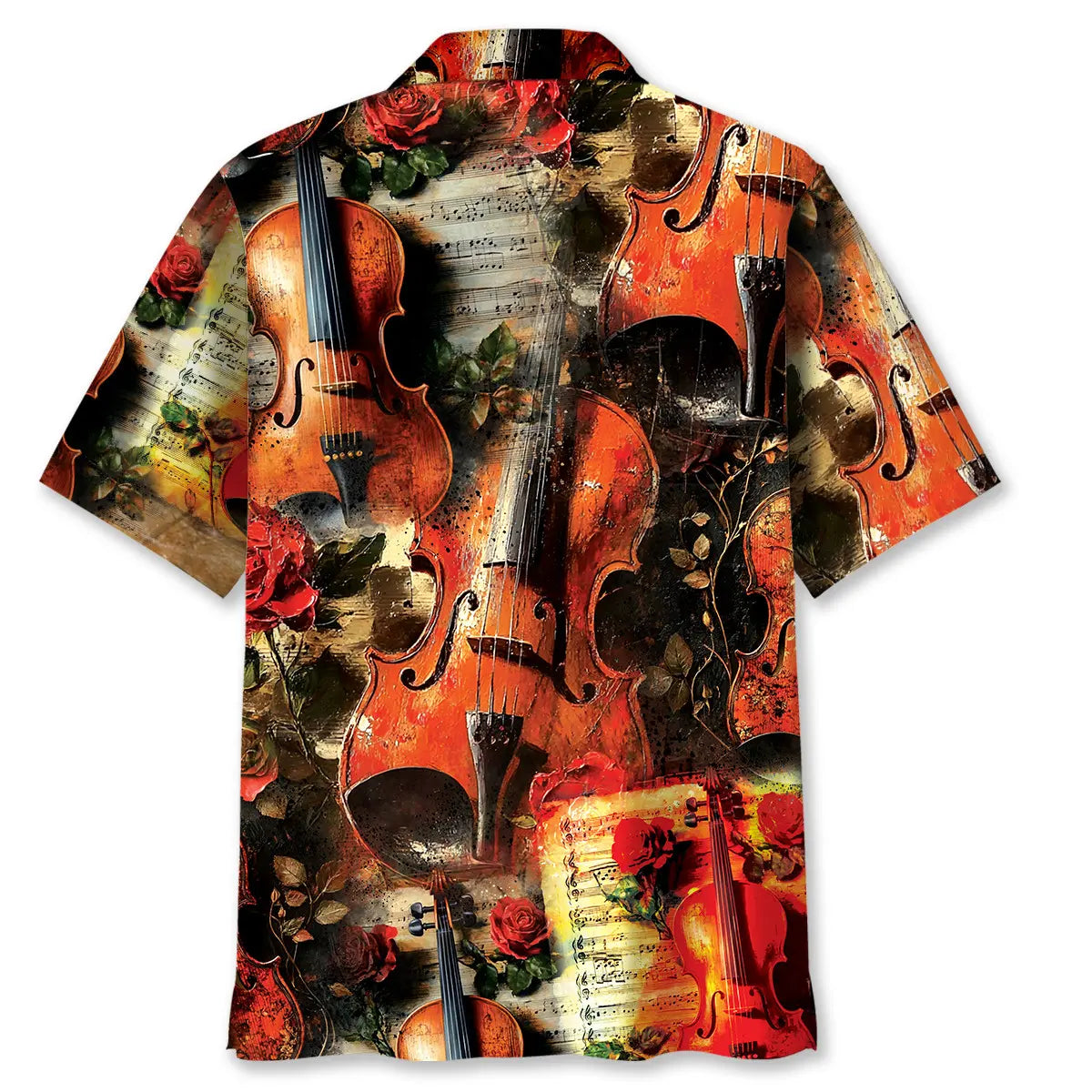 Violin Rose Hawaiian Shirt For Tropical Holidays, Outdoor Gatherings, And Everyday Comfort