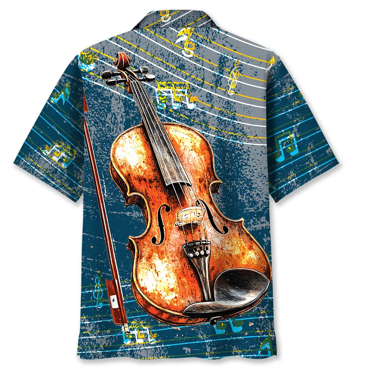 Vintage Violin Blue Hawaiian Shirt For Coastal Travel, Casual Events, And Comfortable Summer Wear