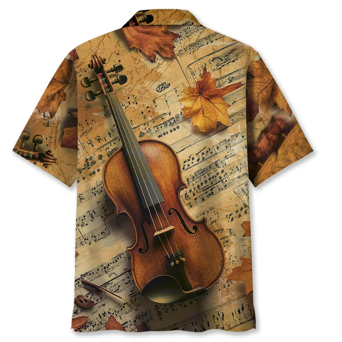 Vintage Violin Maple Leaf Hawaiian Shirt For Resort Trips, Coastal Parties, And Warm Weather Style
