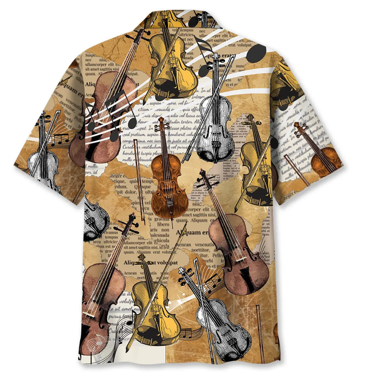 Vintage Violin Newspaper Hawaiian Shirt For Tropical Holidays, Outdoor Gatherings, And Everyday Comfort