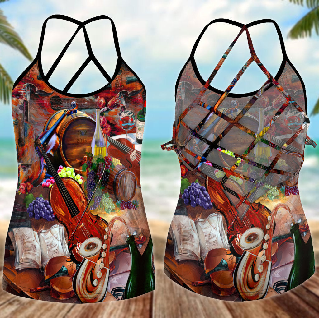 Violin Love And Life Hollow Tank Top For Performance Practice And Weekend Wear