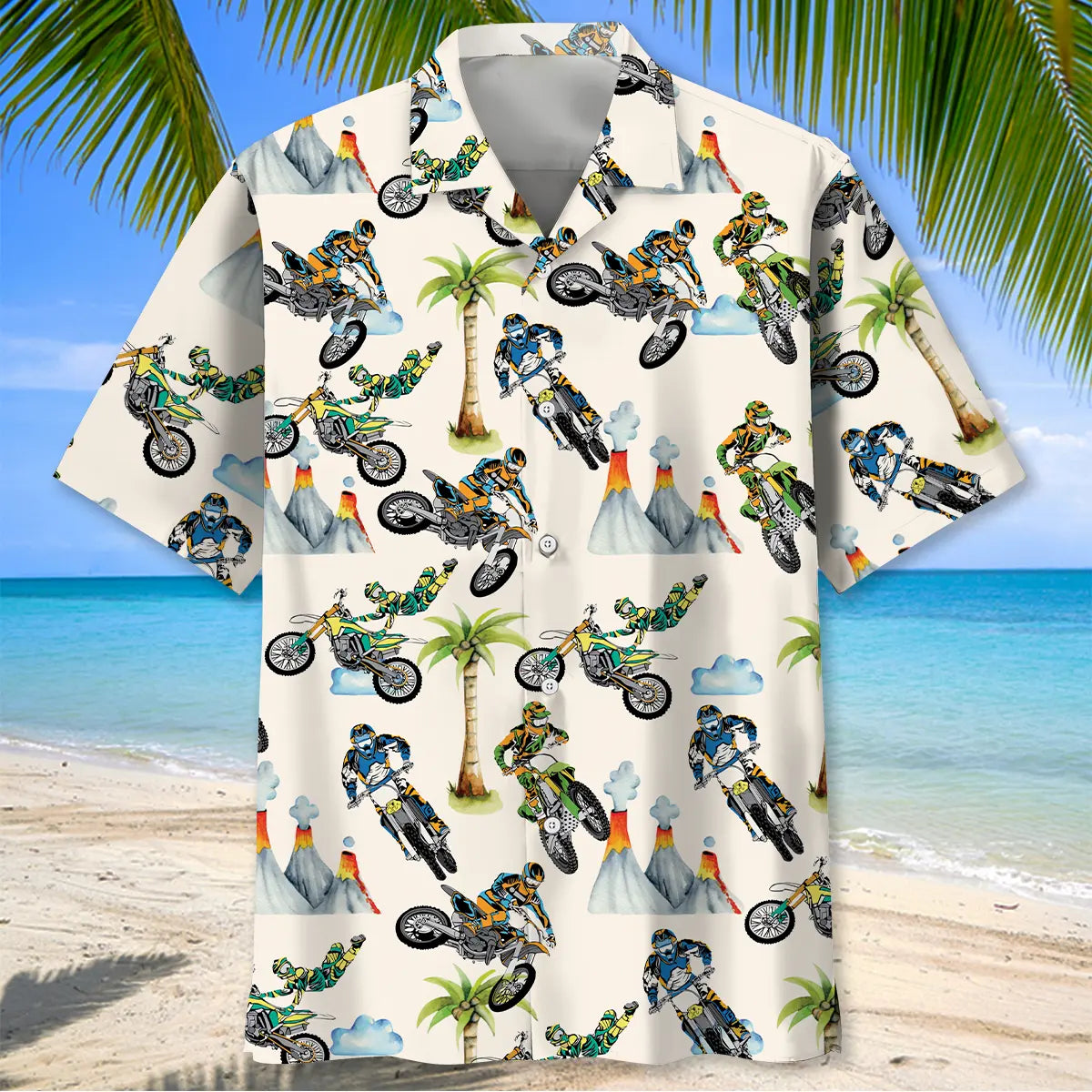 Volcano Motocross Hawaiian Shirt For Island Vacations, Resort Wear, And Relaxed Seasonal Style