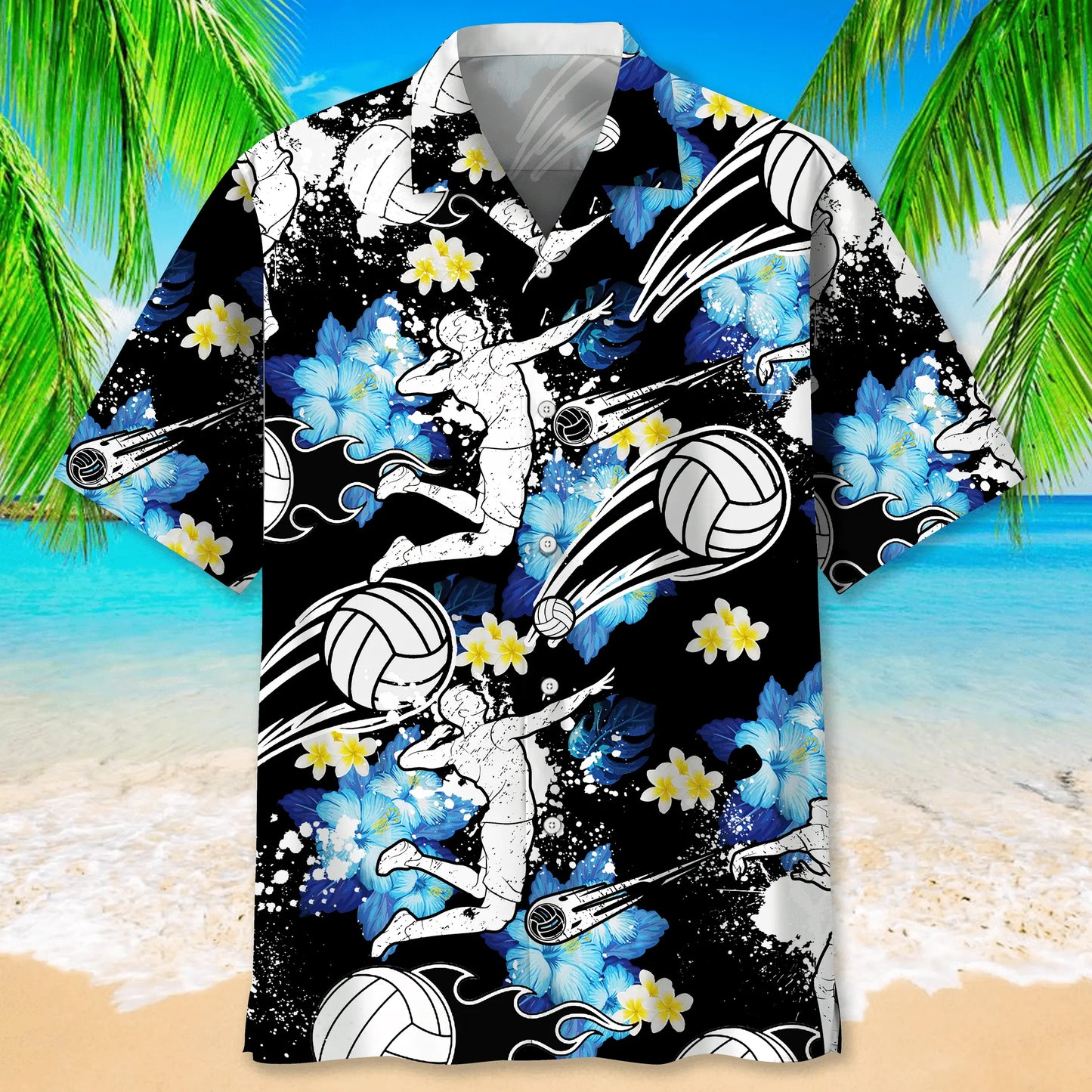 Volleyball Blue Nature Hawaiian Shirt For Summer Vacation, Beach Travel, And Casual Wear