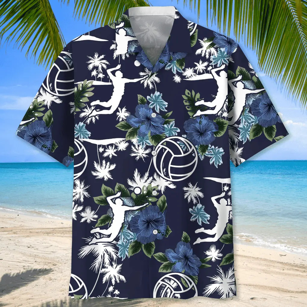 Volleyball Blue Nature Hawaiian Shirt For Resort Trips, Coastal Parties, And Warm Weather Style