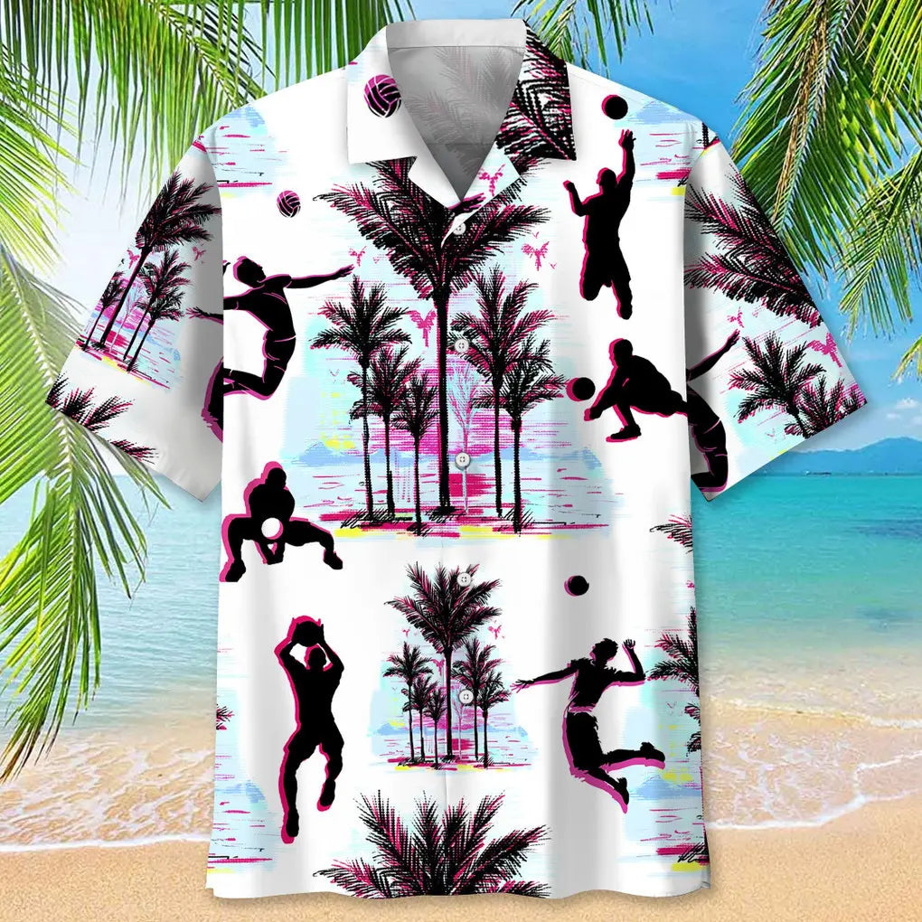 Volleyball Palm Trees Hawaiian Shirt For Tropical Holidays, Outdoor Gatherings, And Everyday Comfort