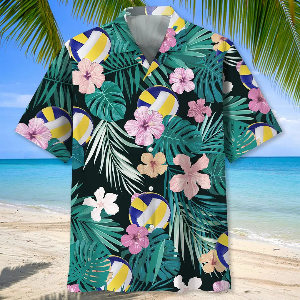 Tropical Volleyball Hawaiian Shirt For Island Getaways, Outdoor Gatherings, And Comfortable Summer Wear