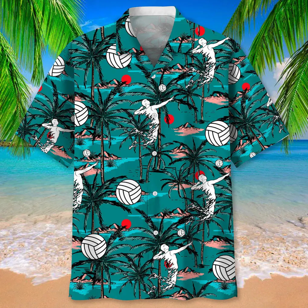 Vintage Volleyball Hawaiian Shirt For Tropical Holidays, Outdoor Gatherings, And Everyday Comfort