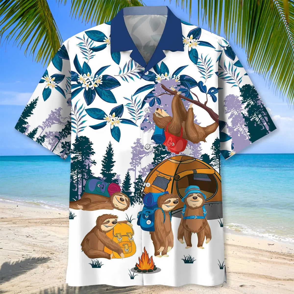 Slow Pace Hiking Sloth Hiking Team Hawaiian Shirt For Warm Weather Outing, Weekend Escape, And Beachside Style
