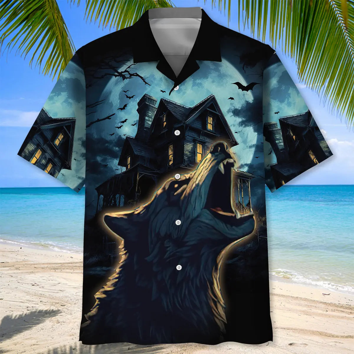 Spooky Wolf Moon Hawaiian Shirt For Resort Trips, Coastal Parties, And Warm Weather Style