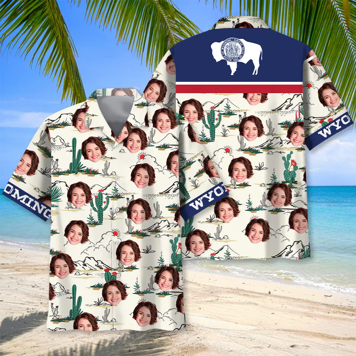 Wyoming Heritage Personalized Photo Friend Wife Hawaiian Shirt For Summer Vacation, Beach Travel, And Casual Wear