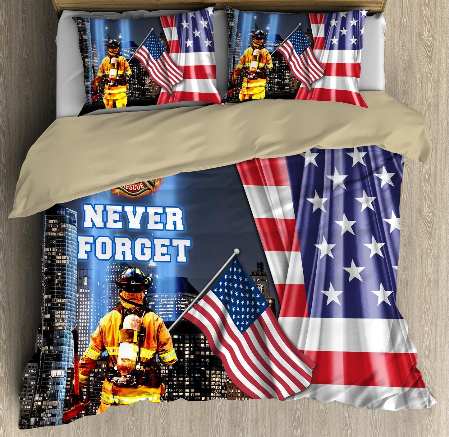 Firefighter Never Forget America Bedding Cover For Firefighter Bedroom Decor