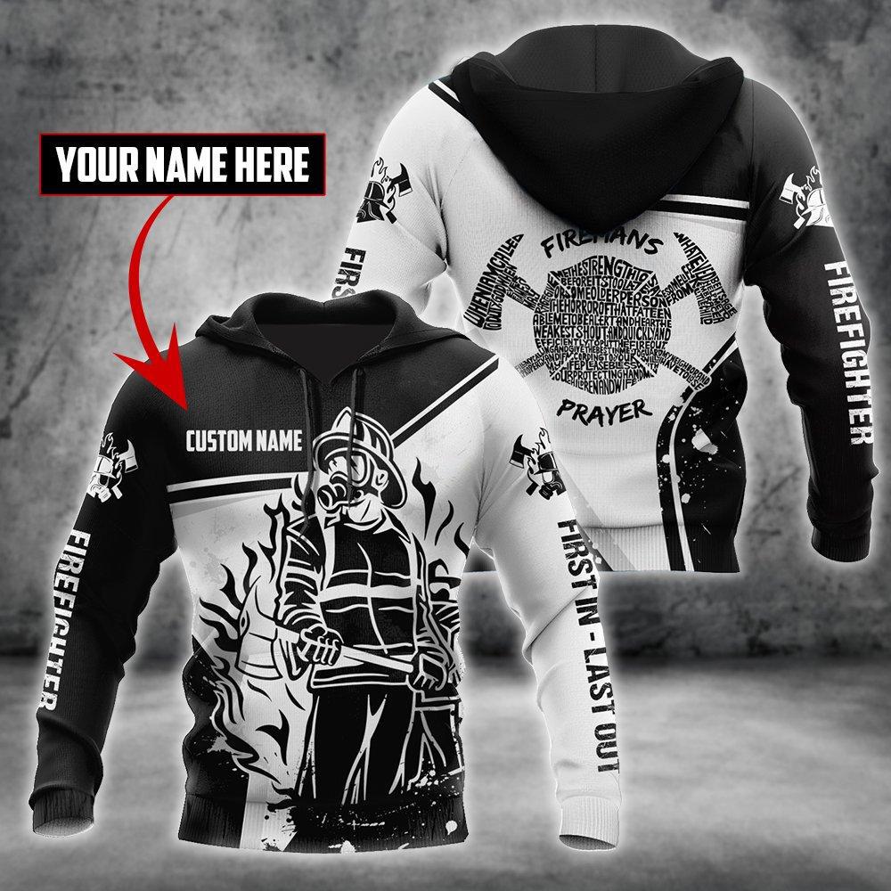 Black White Firefighter Personalized Hoodie For First Responder Tributes Daily Wear And Thoughtful Gifts