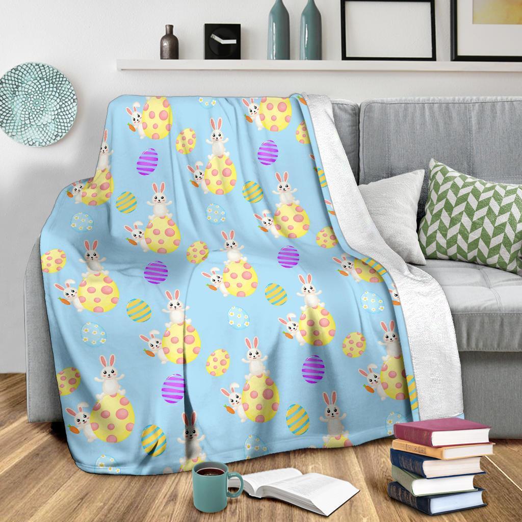 Easter Bunny Egg Pattern Flannel Blanket For Cozy Bedroom Sofa Decor