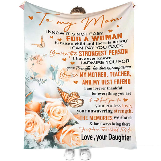Rose Gift For Mom Mother Flannel Blanket For Cozy Bedroom Sofa Decor