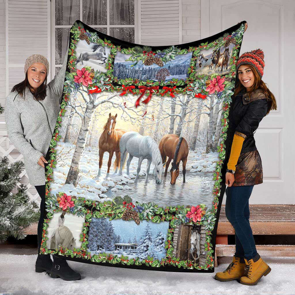 Horse Christmas Flannel Blanket For Cozy Bedroom Sofa Decor