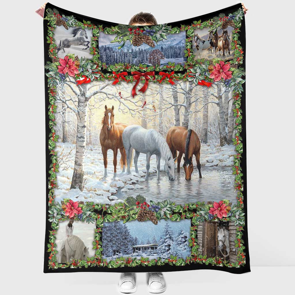 Horse Christmas Flannel Blanket For Cozy Bedroom Sofa Decor
