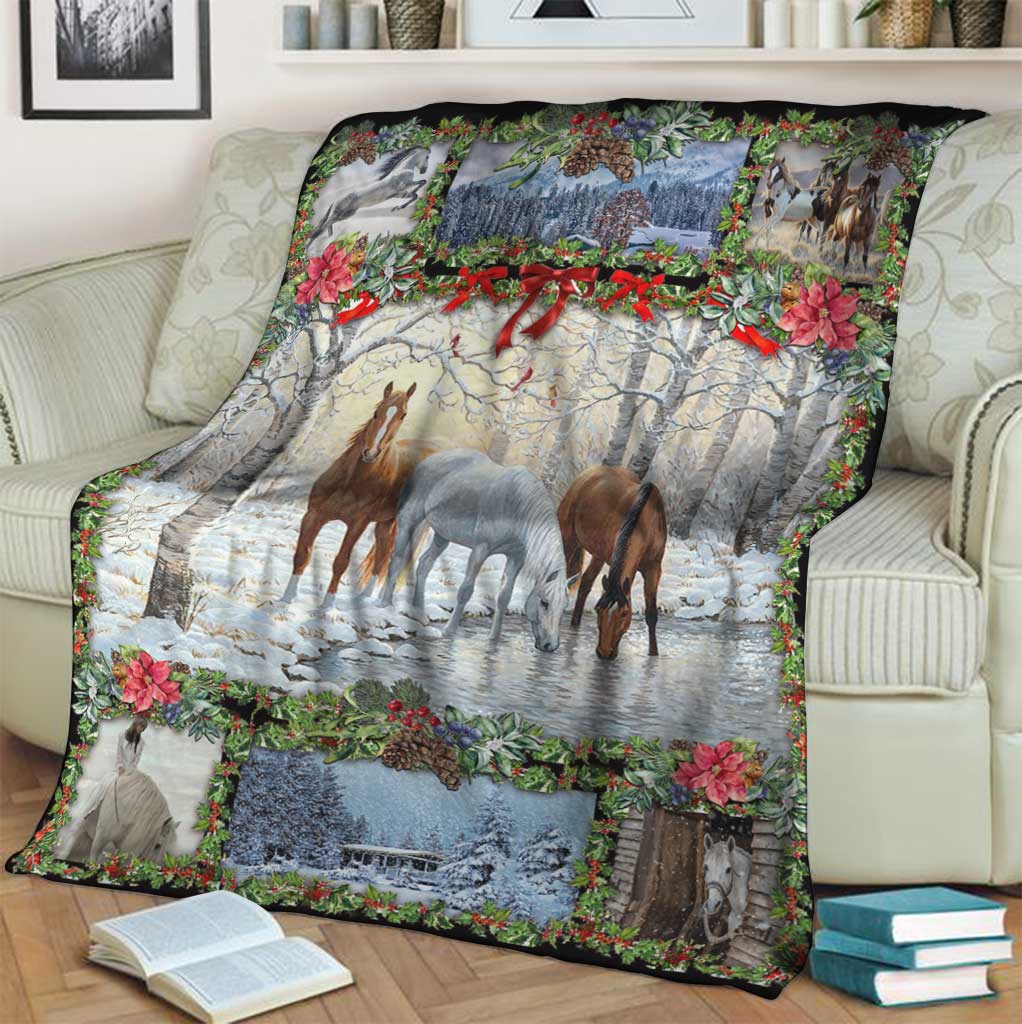 Horse Christmas Flannel Blanket For Cozy Bedroom Sofa Decor