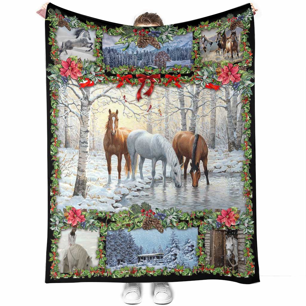 Horse Christmas Flannel Blanket For Cozy Bedroom Sofa Decor