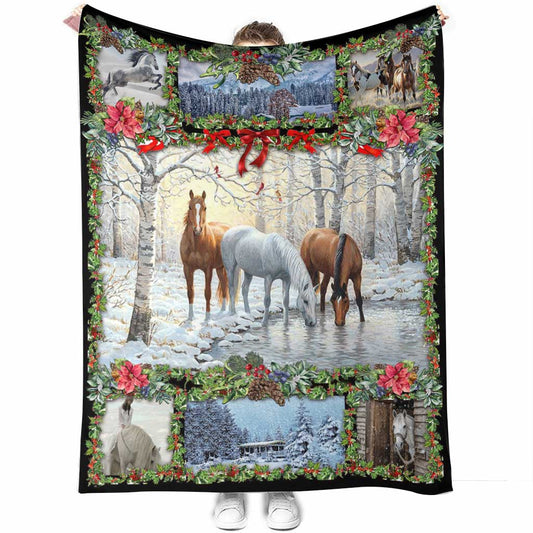 Horse Christmas Flannel Blanket For Cozy Bedroom Sofa Decor