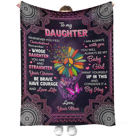 Hippie Butterfly To My Daughter Flannel Blanket For Cozy Bedroom Sofa Decor