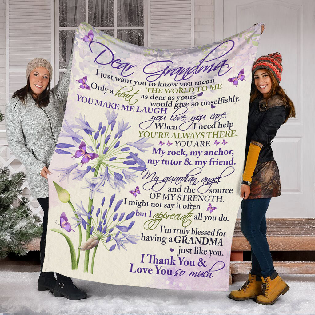 Butterfly To My Grandma Purple Flannel Blanket For Cozy Bedroom Sofa Decor