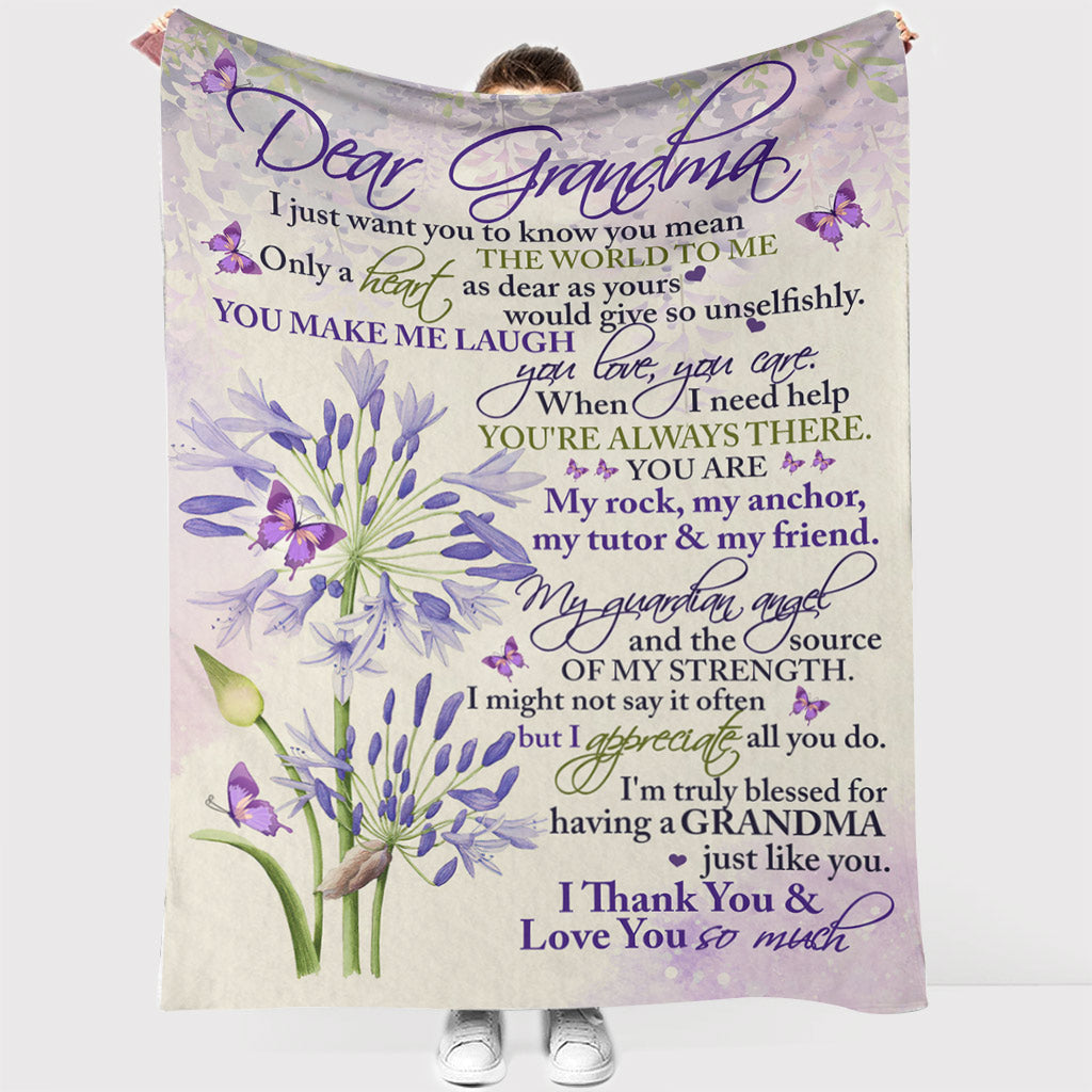 Butterfly To My Grandma Purple Flannel Blanket For Cozy Bedroom Sofa Decor