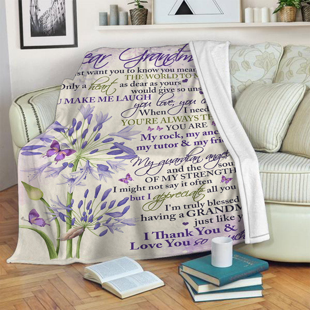 Butterfly To My Grandma Purple Flannel Blanket For Cozy Bedroom Sofa Decor