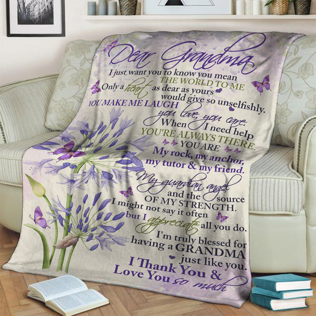 Butterfly To My Grandma Purple Flannel Blanket For Cozy Bedroom Sofa Decor
