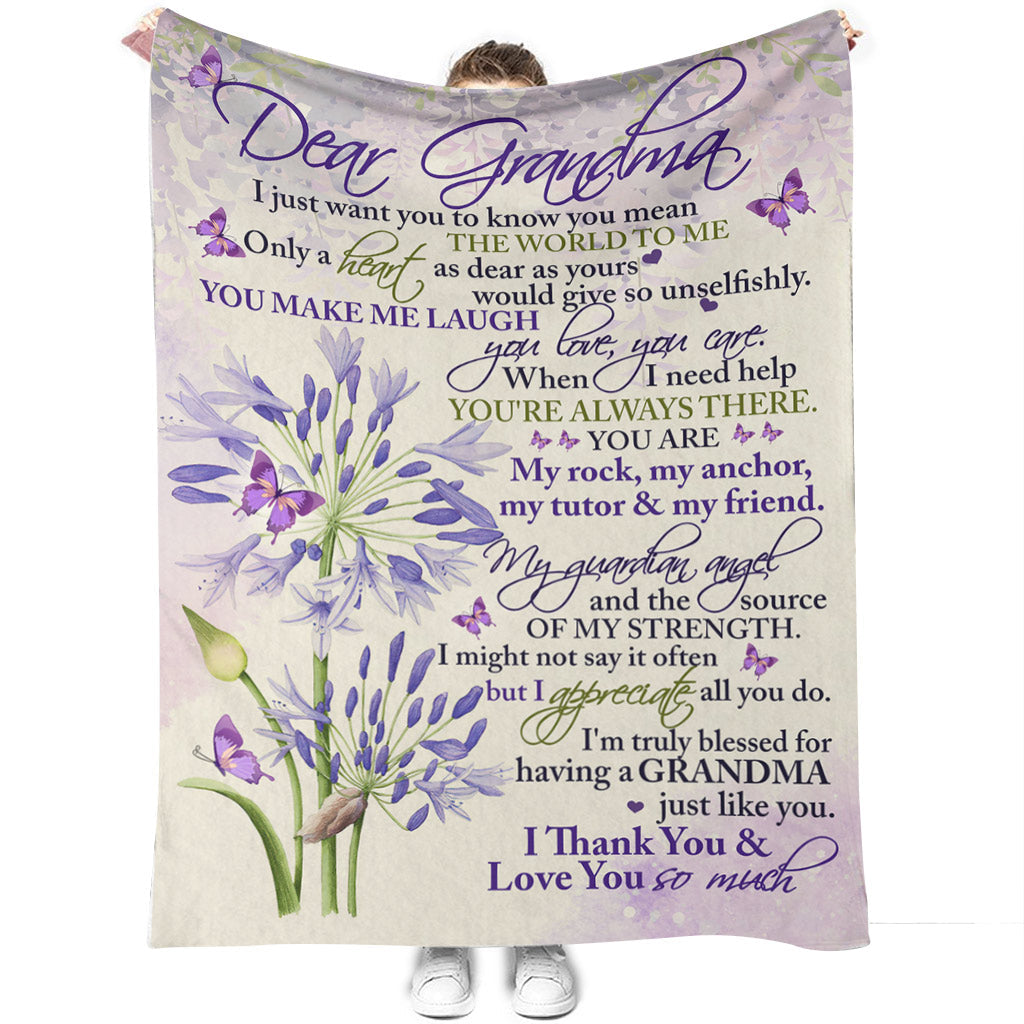 Butterfly To My Grandma Purple Flannel Blanket For Cozy Bedroom Sofa Decor