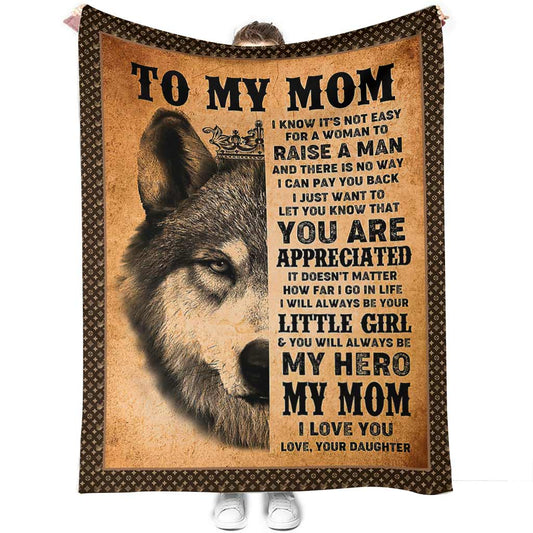 Wolf To My Mom I Love You My Hero Flannel Blanket For Cozy Bedroom Sofa Decor
