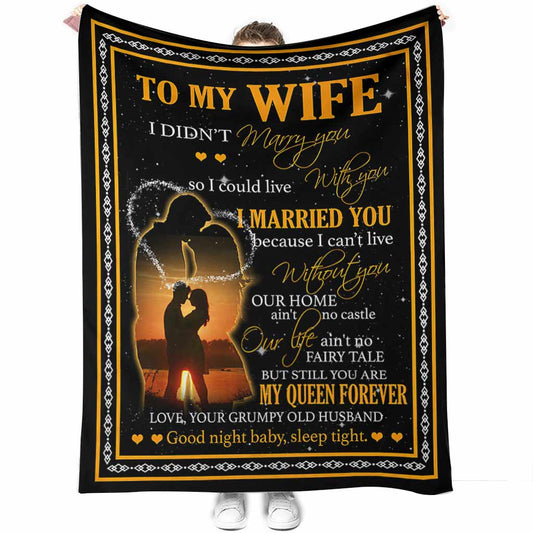 Family To My Wife My Queen Forever Flannel Blanket For Cozy Bedroom Sofa Decor