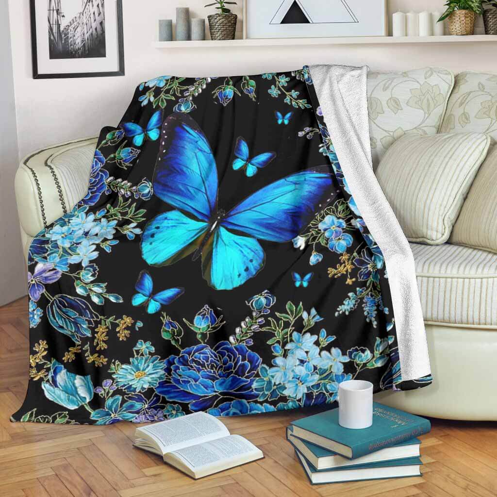 Butterfly Magic Blue Flannel Blanket For Cozy Bedroom Sofa Decor