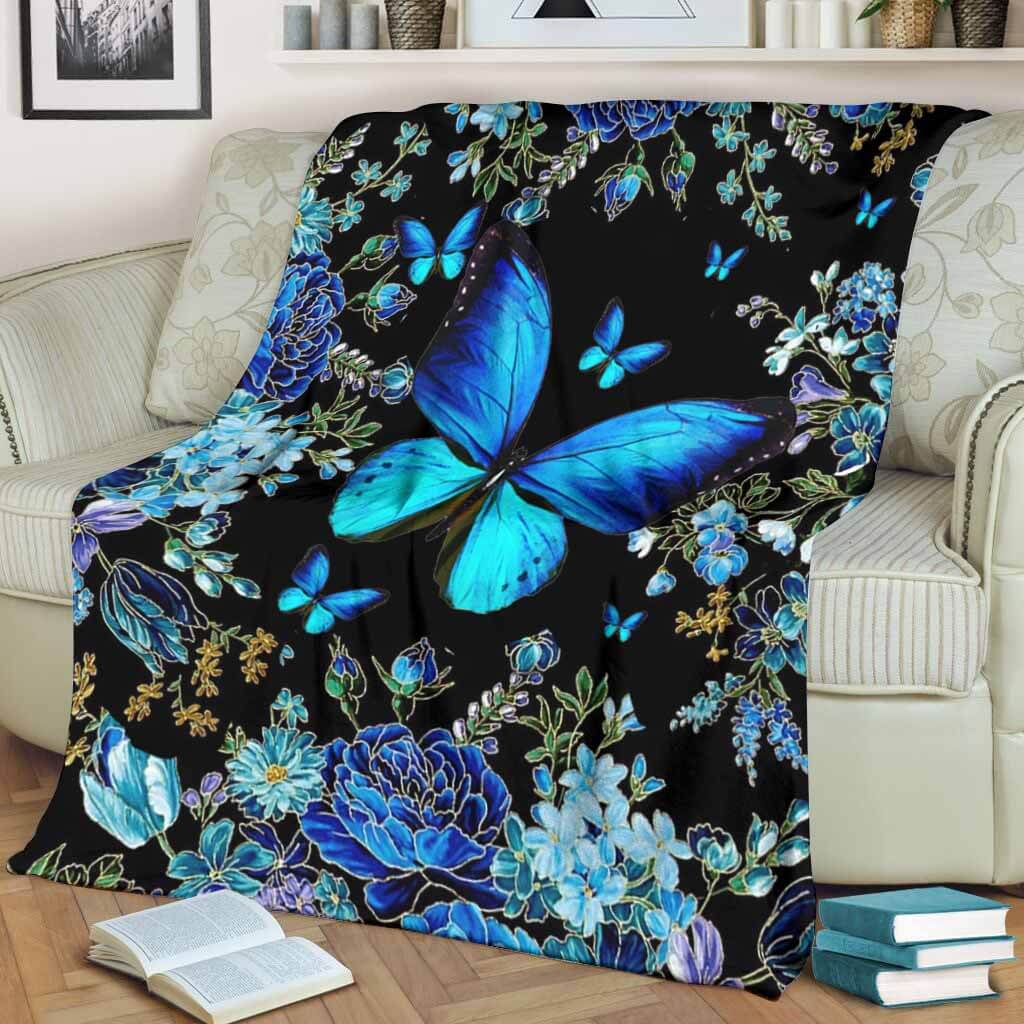 Butterfly Magic Blue Flannel Blanket For Cozy Bedroom Sofa Decor