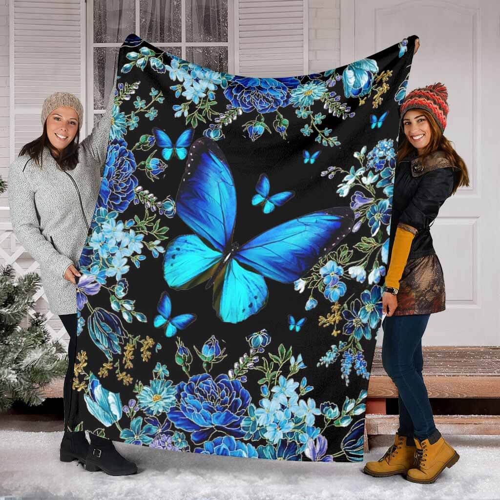 Butterfly Magic Blue Flannel Blanket For Cozy Bedroom Sofa Decor