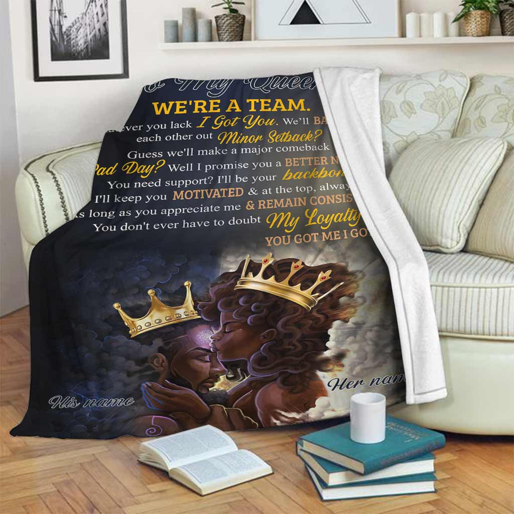 Black Woman We're A Team Afro Couple African American Personalized Flannel Blanket For Cozy Bedroom Sofa Decor
