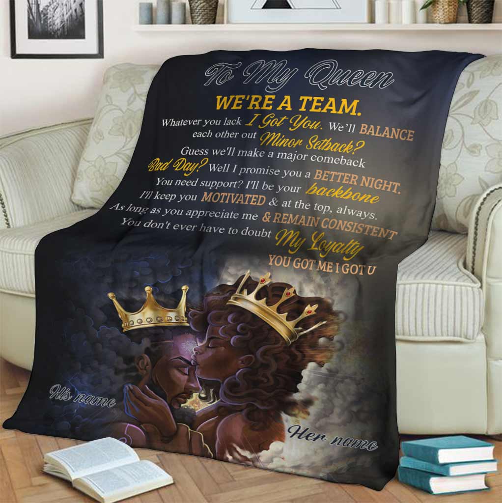 Black Woman We're A Team Afro Couple African American Personalized Flannel Blanket For Cozy Bedroom Sofa Decor