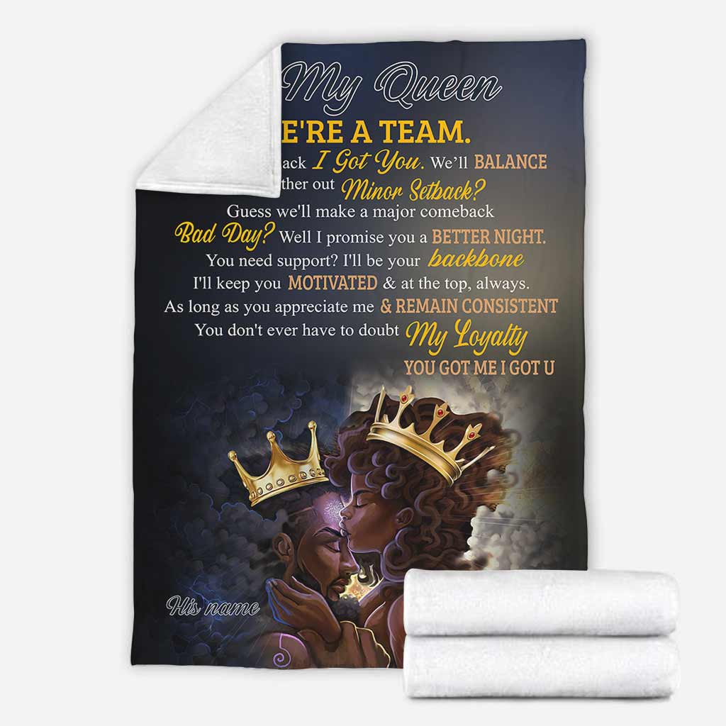 Black Woman We're A Team Afro Couple African American Personalized Flannel Blanket For Cozy Bedroom Sofa Decor