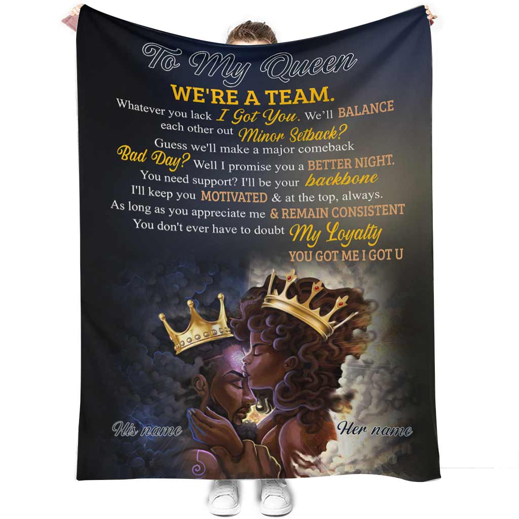 Black Woman We're A Team Afro Couple African American Personalized Flannel Blanket For Cozy Bedroom Sofa Decor