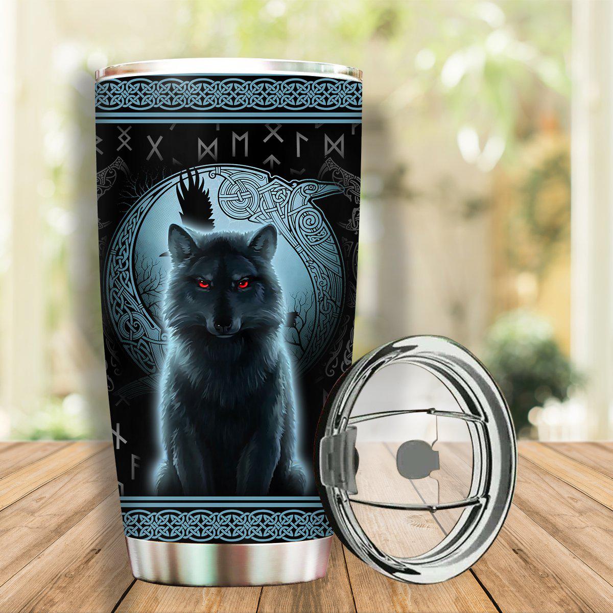Viking Wolf Dark 20 Oz Tumbler For Coffee Travel And Daily Drinks