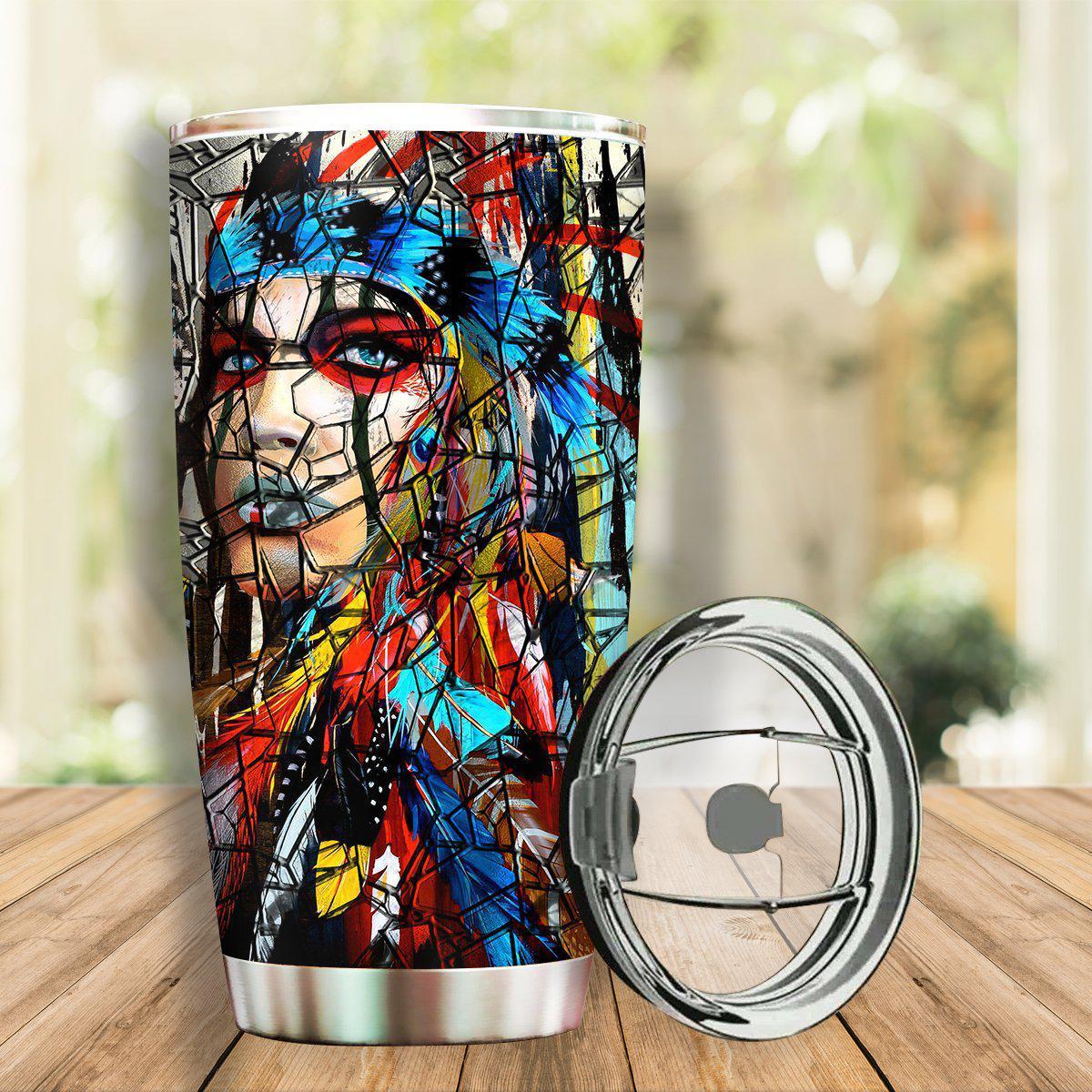 Native American Girl Beautiful Nature With Colorful 20 Oz Tumbler For Coffee Travel And Daily Drinks