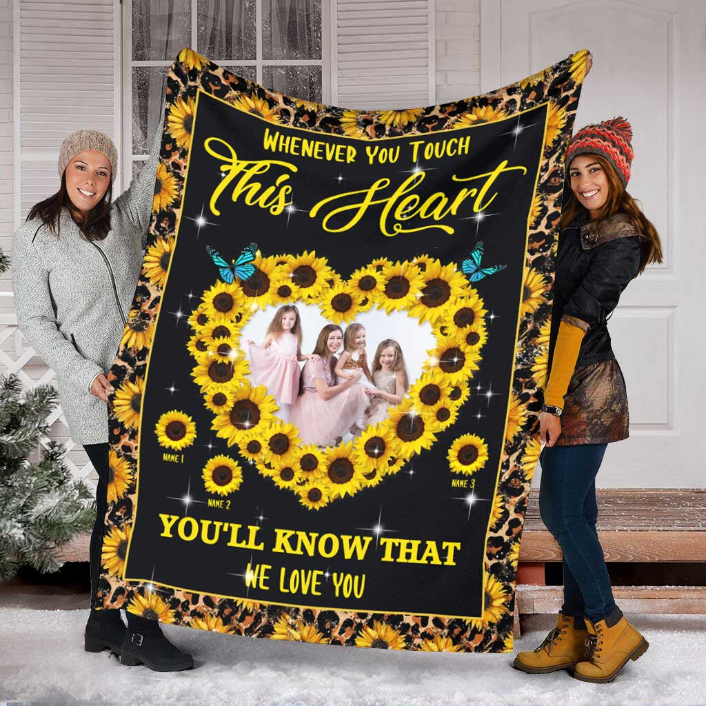 Sunflower Whenever You Touch This Heart Personalized Flannel Blanket For Cozy Bedroom Sofa Decor