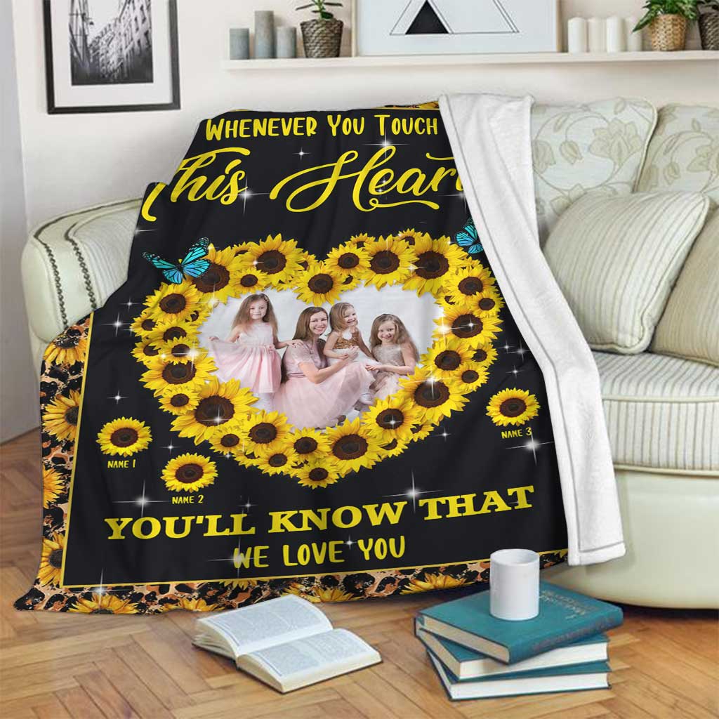 Sunflower Whenever You Touch This Heart Personalized Flannel Blanket For Cozy Bedroom Sofa Decor